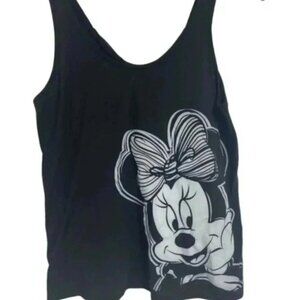 DISNEY Parks Minnie Mouse Tank Top Size Small Cross Over Back  w/Bow Black White